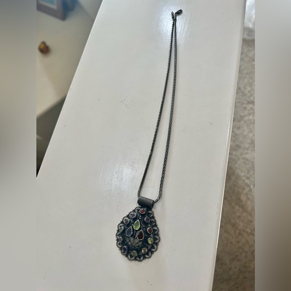 925 Sterling Silver Genuine Garnet,‎ mixed gemstone necklace